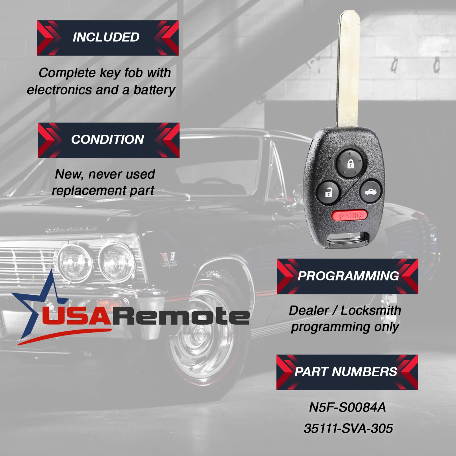 USARemote Fits Honda Civic Key Fob Keyless Entry Remote 2006 2007 2008 2009 2010 2011 N5F-S0084A - View 3 of 6