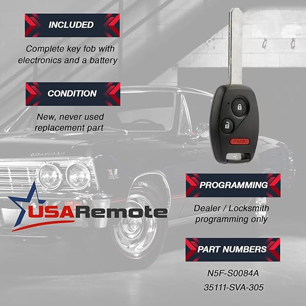 USARemote Keyless Entry Remote Fob for Honda Civic LX Odyssey 2006 to 2014 N5F-S0084A Fast Shipping Quality Replacement Key - View 5 of 8