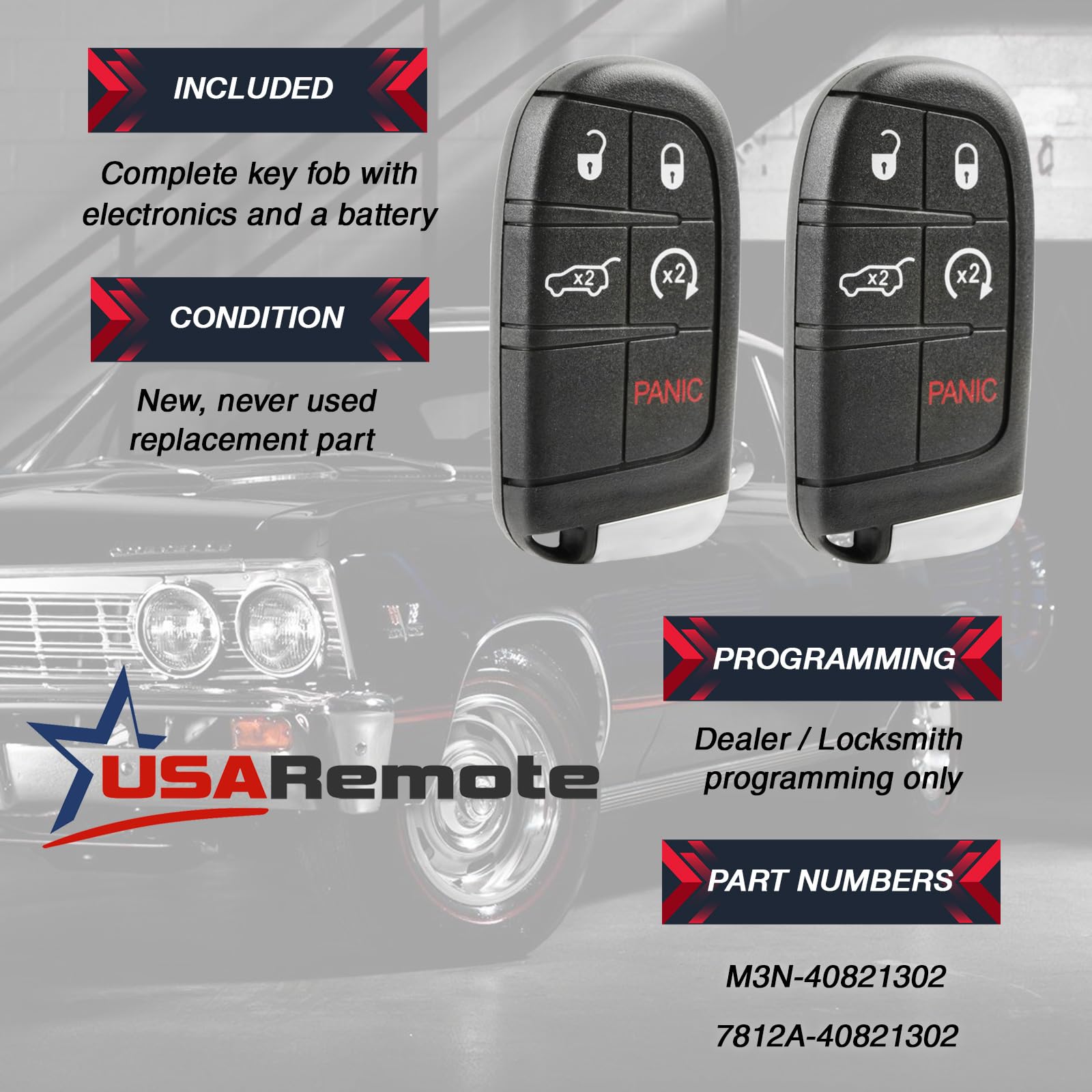 2 Key Fits Jeep Compass Trackhawk Renegade Fiat 500L Smart Keyless Entry Remote Key Fob M3N40821302 - View 3 of 6