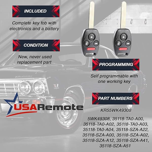 USARemote Key Fob Set of 2 for Honda Accord Pilot 2008 to 2015 KR55WK49308 Fast Shipping - View 4 of 7