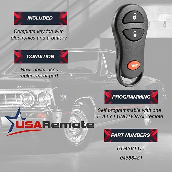 USARemote Key Fob for 1999-2005 Chrysler Dodge Plymouth Keyless Entry Remote and Key 04686481 Y160-PT - View 5 of 11