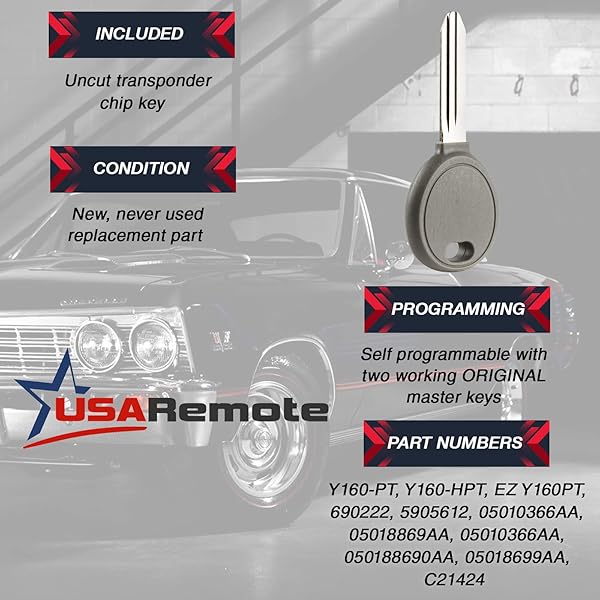 USARemote Key Fob for 1999-2005 Chrysler Dodge Plymouth Keyless Entry Remote and Key 04686481 Y160-PT - View 8 of 11