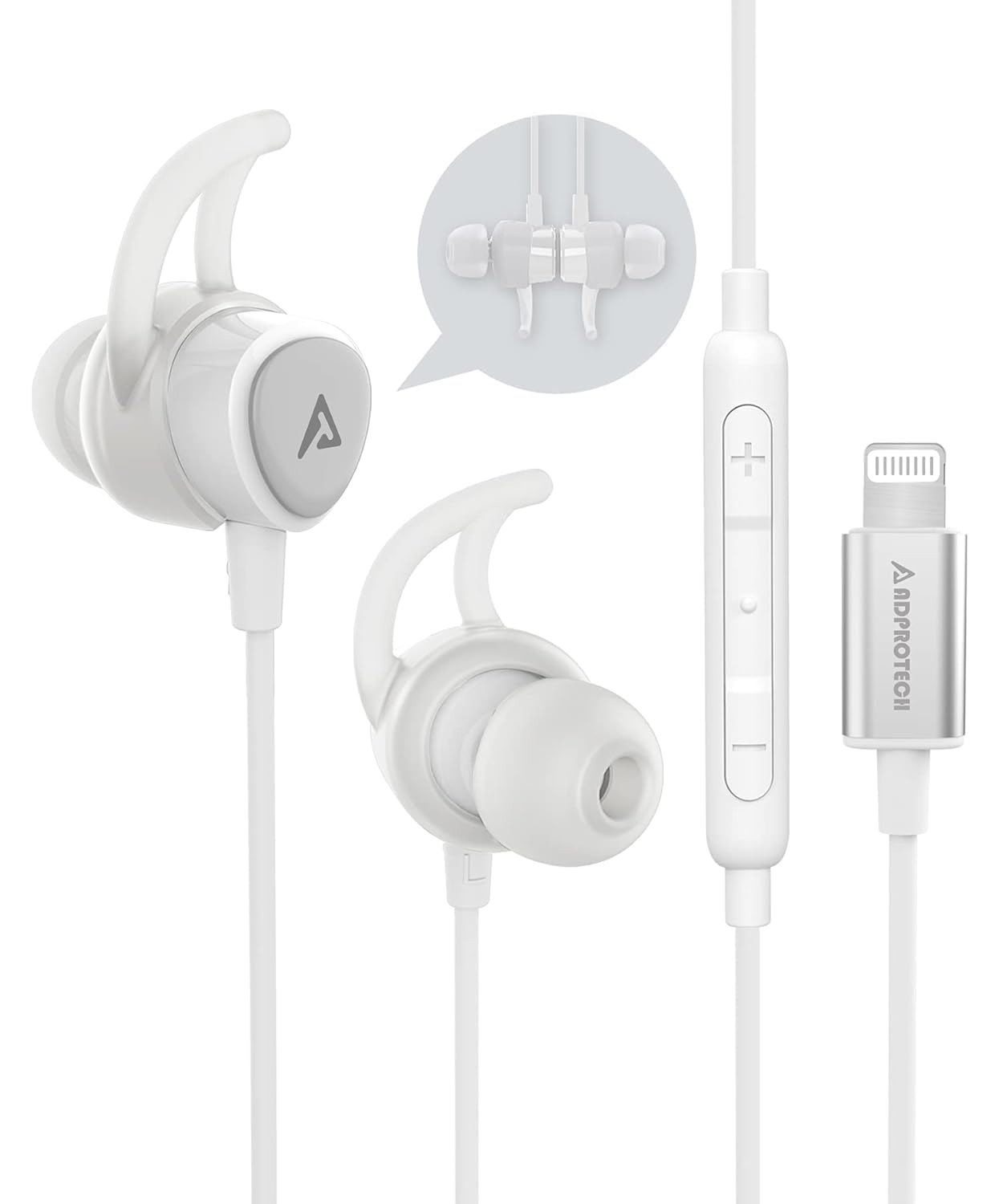 ADPROTECH ADPROTECH Lightning Headphones Magnetic Earbuds MFi Certified with Microphone for Sports Workout Compatible with iPhone 14 13 12 11 Pro Max Xr Xs Max White