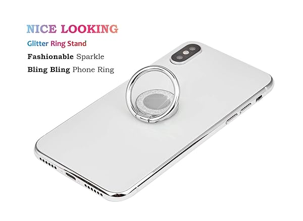 lenoup Lenoup Glitter Phone Ring Holder - Sparkle Kickstand & Finger Grip for All Phones & Tablets (Silver) - View 3 of 7