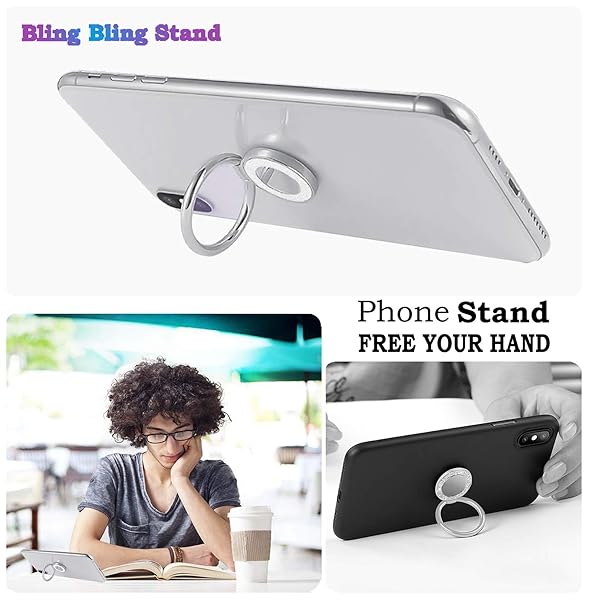 lenoup Lenoup Glitter Phone Ring Holder - Sparkle Kickstand & Finger Grip for All Phones & Tablets (Silver) - View 4 of 7