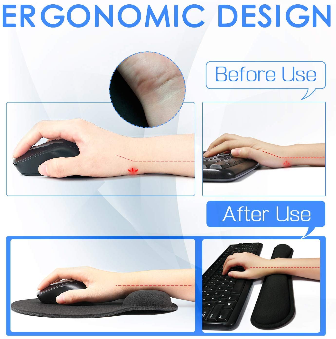 Lyic Memory Foam Mouse Pad and Keyboard Wrist Rest for Ergonomic Support at Office and Home Durable Comfortable Lightweight Non Slip - View 2 of 4
