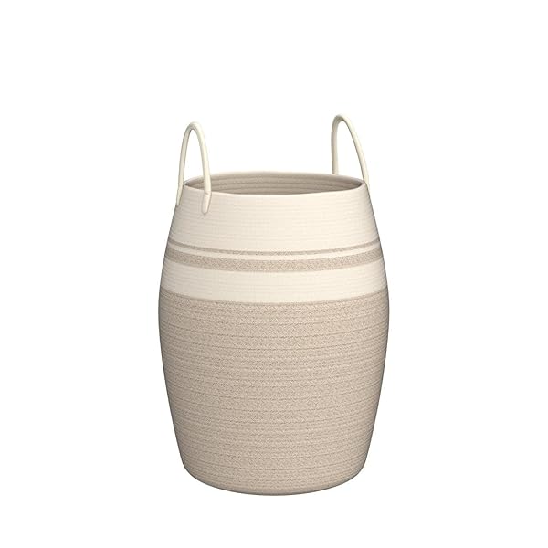 OIAHOMY OIAHOMY Large Woven Cotton Rope Laundry Hamper 25.6 Inch Tall Foldable Basket for Clothes and Toys in Bedroom and Bathroom Yellow Variegated - View 6 of 10