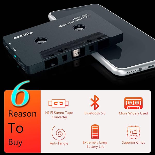 arsvita Arsvita Bluetooth Cassette Receiver - Wireless Tape Player & Aux Adapter with Bluetooth 5.0 - View 3 of 8