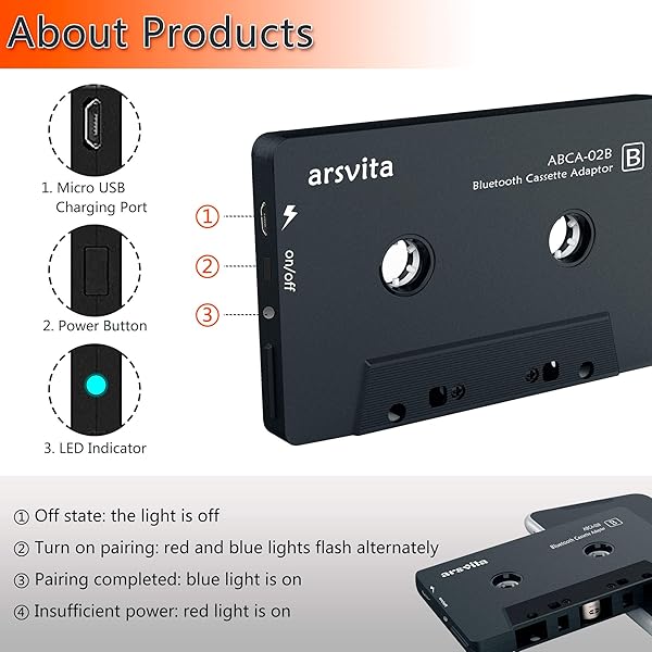 arsvita Arsvita Bluetooth Cassette Receiver - Wireless Tape Player & Aux Adapter with Bluetooth 5.0 - View 6 of 8