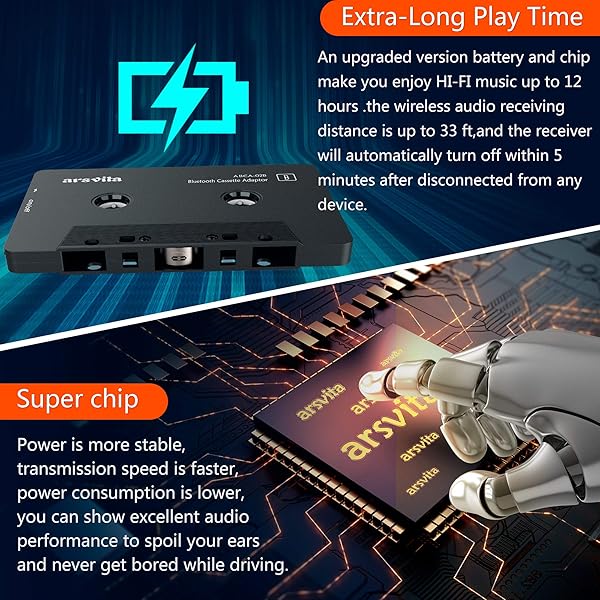 arsvita Arsvita Bluetooth Cassette Receiver - Wireless Tape Player & Aux Adapter with Bluetooth 5.0 - View 7 of 8