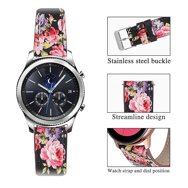 SPINYE SPINYE Band for Galaxy Watch 46mm and 3 45mm 22mm Soft Leather Replacement Strap for Samsung Gear S3 Frontier Classic Flower Green - View 5 of 8