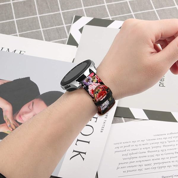 SPINYE SPINYE Band for Galaxy Watch 46mm and 3 45mm 22mm Soft Leather Replacement Strap for Samsung Gear S3 Frontier Classic Flower Green - View 6 of 8