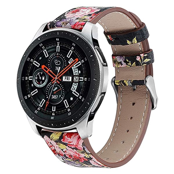 SPINYE Band for Galaxy Watch 46mm and 3 45mm 22mm Soft Leather Replacement Strap for Samsung Gear S3 Frontier Classic Flower Green