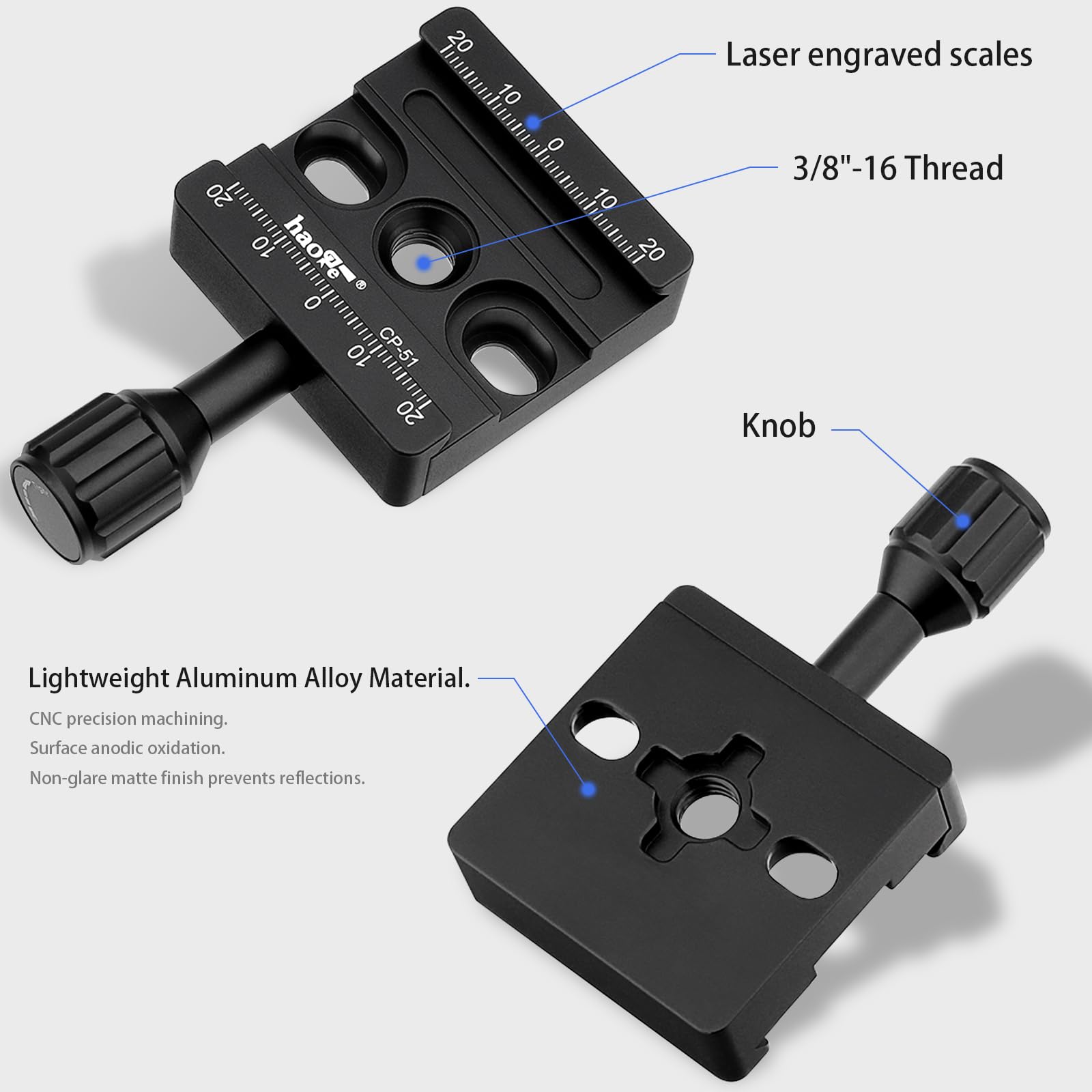 Haoge Haoge Combo Boss Adapter CP-51 50mm Arca Swiss Quick Release Clamp for Manfrotto Tripod Ball Head Replacement - View 2 of 9
