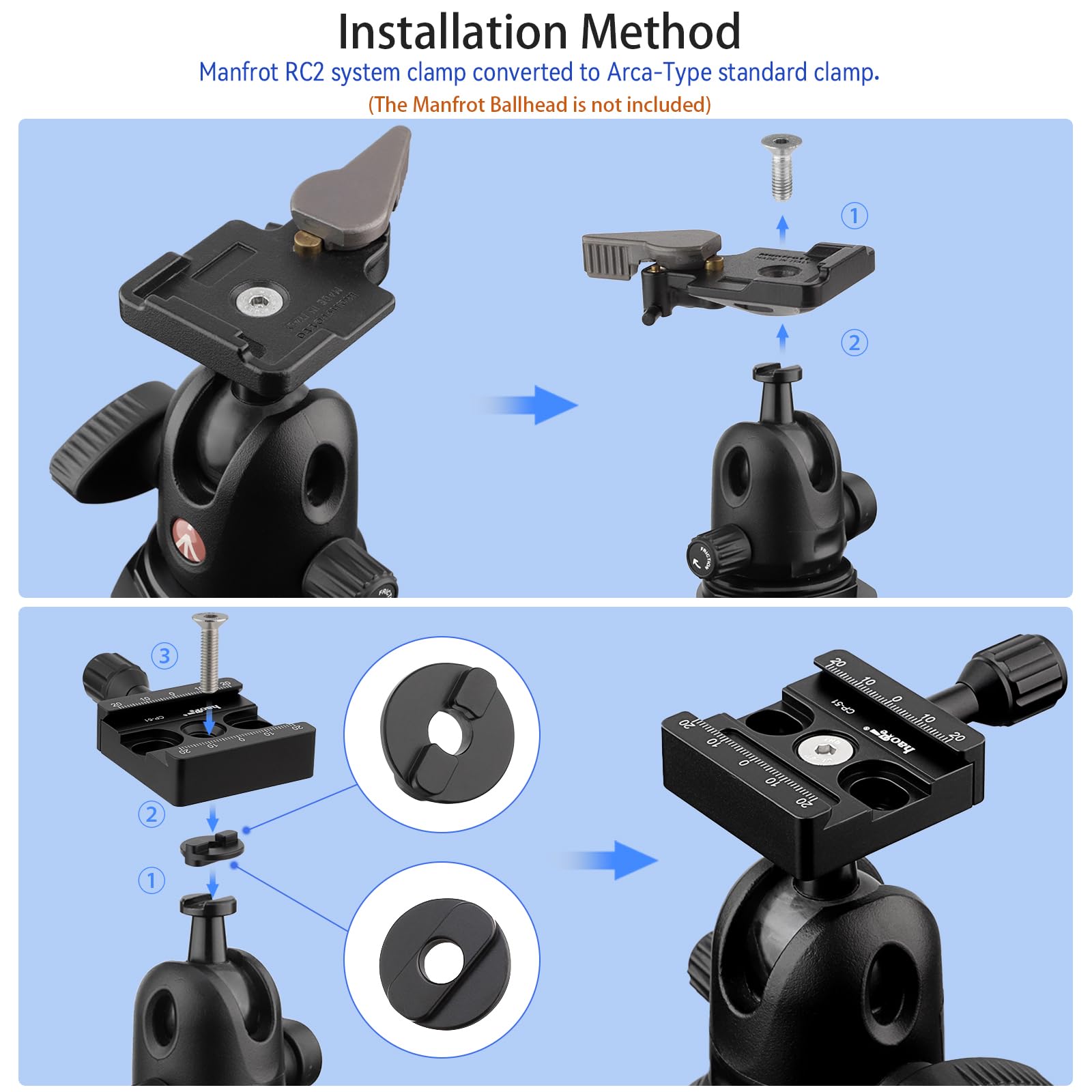 Haoge Haoge Combo Boss Adapter CP-51 50mm Arca Swiss Quick Release Clamp for Manfrotto Tripod Ball Head Replacement - View 3 of 9