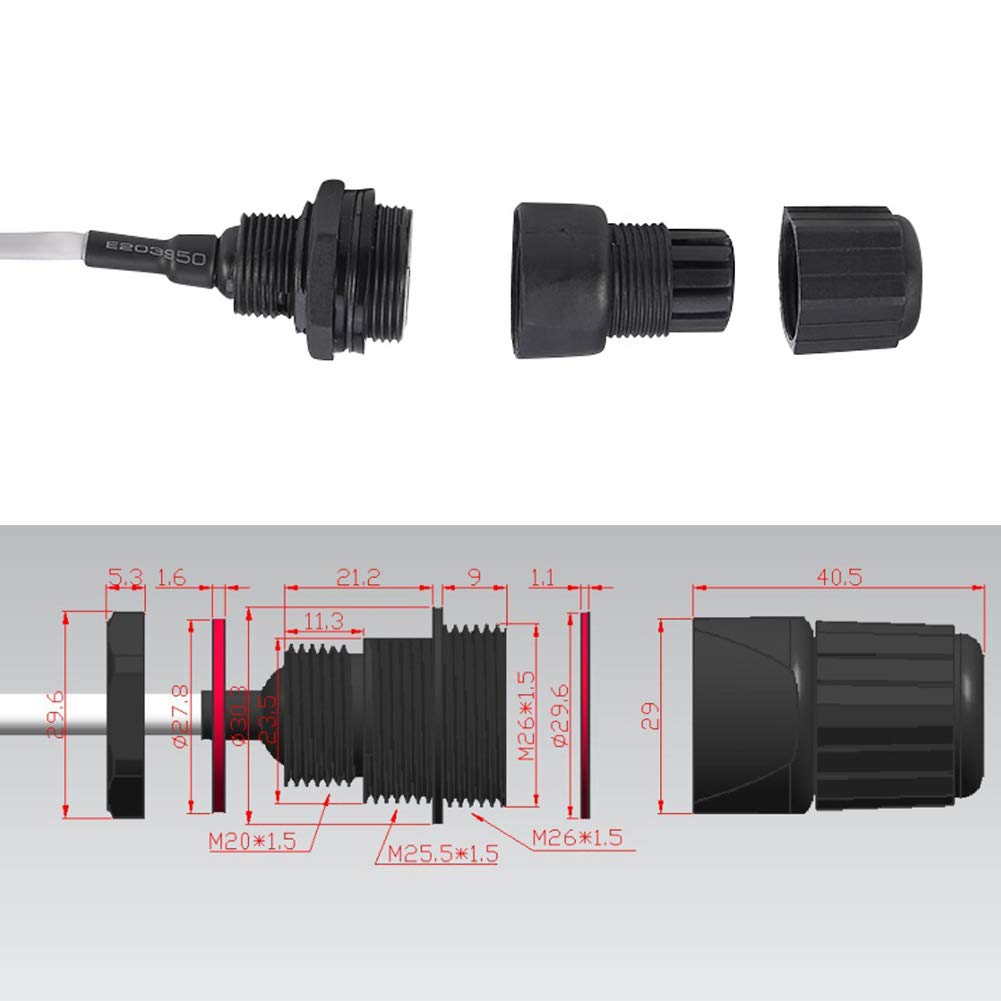 ANMBEST ANMBEST 5PCS M25 RJ45 Waterproof Cat5e Cat6 Connector IP67 Ethernet LAN Cable Coupler Adapter Male to Female for Outdoor Use - View 3 of 7