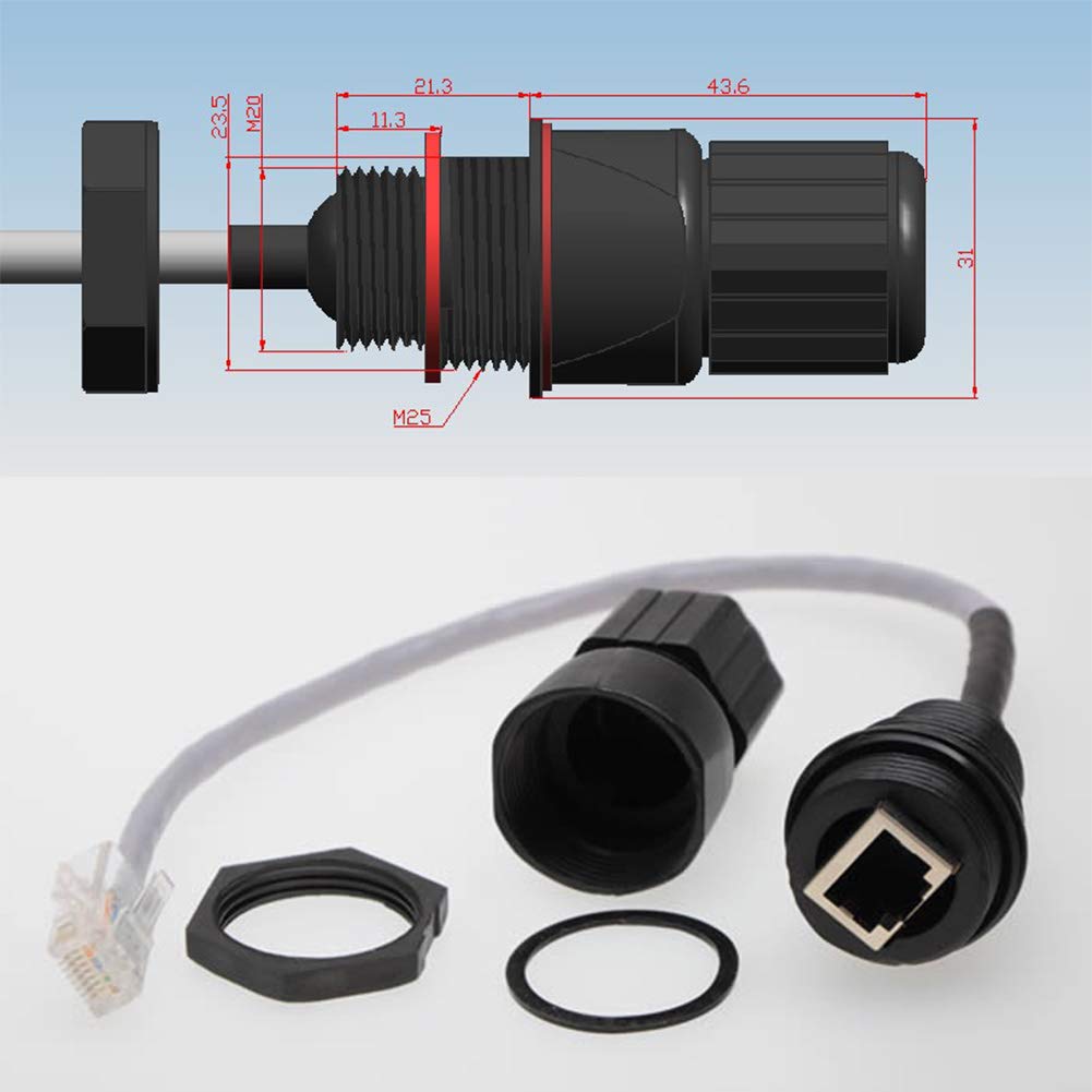 ANMBEST ANMBEST 5PCS M25 RJ45 Waterproof Cat5e Cat6 Connector IP67 Ethernet LAN Cable Coupler Adapter Male to Female for Outdoor Use - View 4 of 7