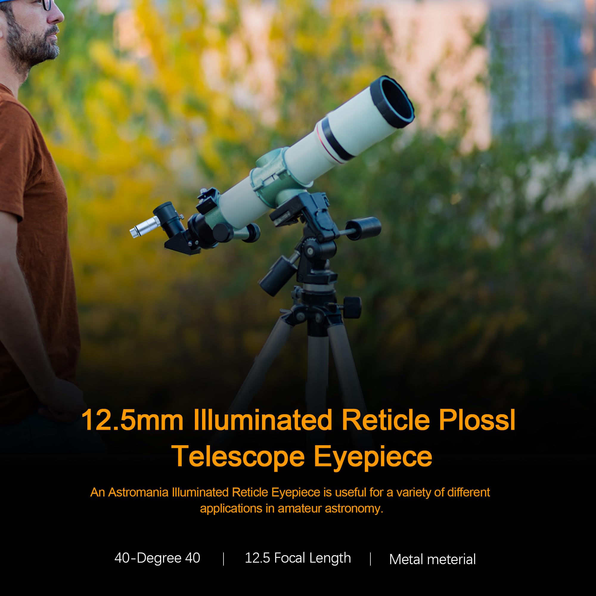 Astromania Astromania 12.5mm Illuminated Reticle Plossl Telescope Eyepiece with Adjustable Focus and LED Illumination - View 7 of 7