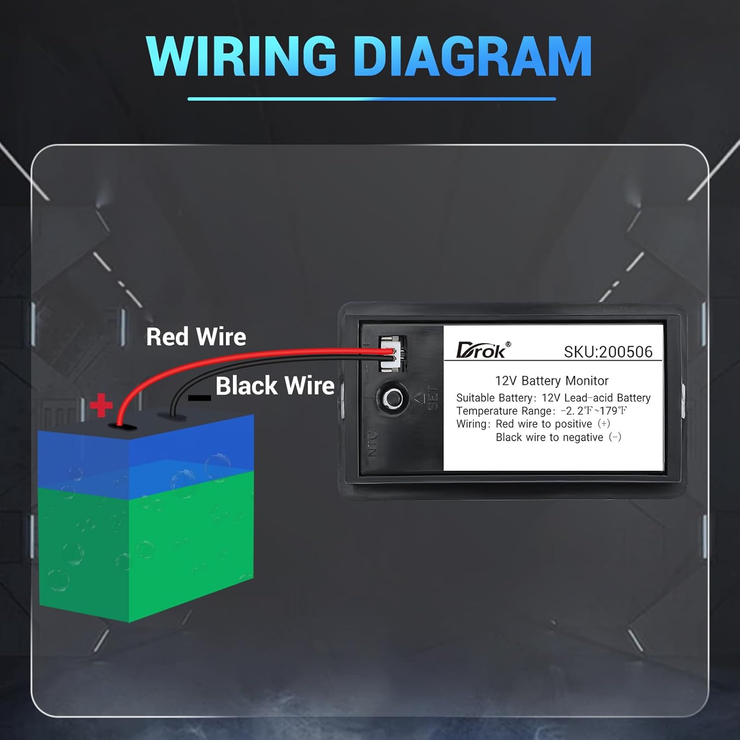DROK DROK Battery Capacity Monitor 10-100V Meter for 12V 24V 48V Power Percentage Voltage and Temperature Indicator Gauge - View 4 of 6