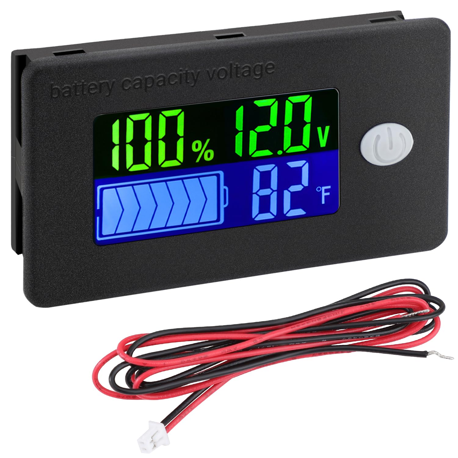 DROK Battery Capacity Monitor 10-100V Meter for 12V 24V 48V Power Percentage Voltage and Temperature Indicator Gauge
