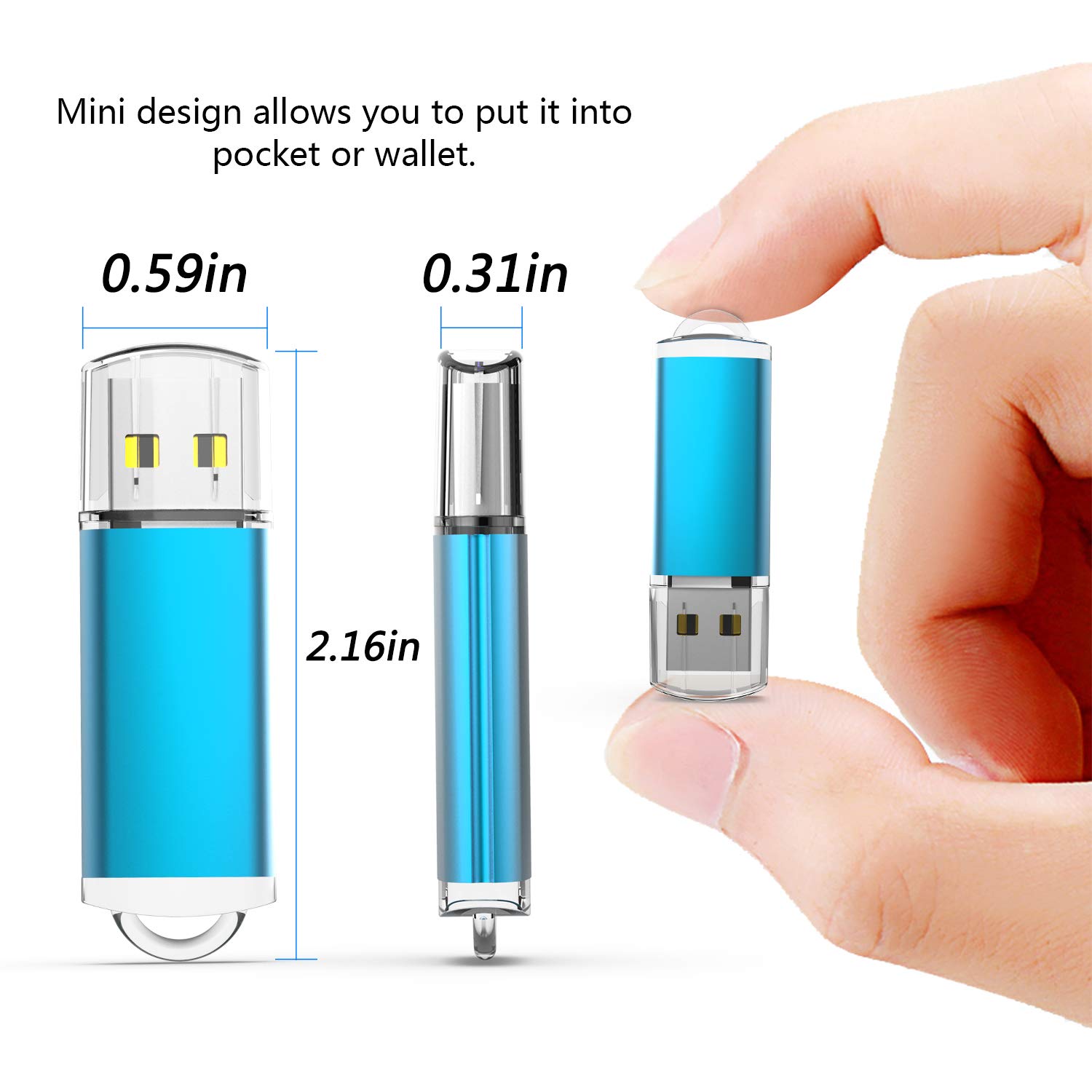 K&ZZ 8GB USB Flash Drive 10 Pack K&ZZ USB 2.0 Thumb Drive with LED Indicator in 5 Colors Blue Green Pink Orange Purple - View 3 of 8
