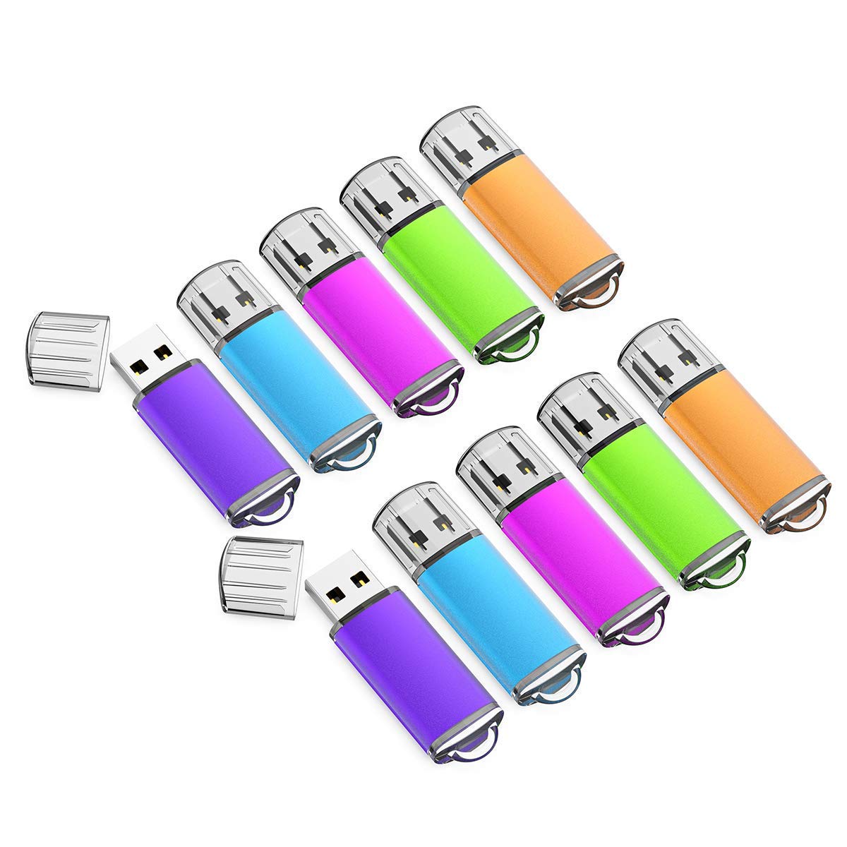 K&ZZ 8GB USB Flash Drive 10 Pack K&ZZ USB 2.0 Thumb Drive with LED Indicator in 5 Colors Blue Green Pink Orange Purple