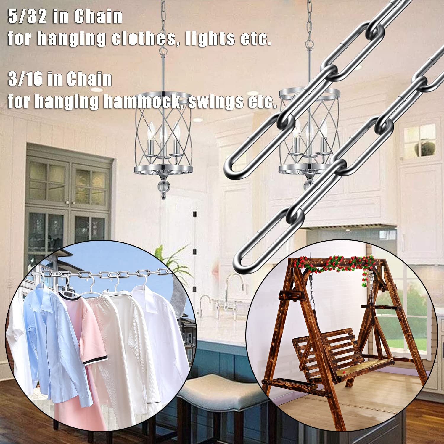 Lsqurel Lsqurel 6.5ft Stainless Steel Chain Light Duty Utility Chain for Home Outdoor Camping Hanging 5/64in Metal Link Chain - View 7 of 9