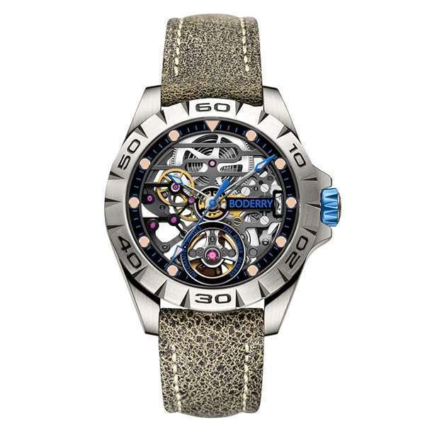 BODERRY Shop BODERRY Titanium Automatic Skeleton Watch for Men - 72H Power Reserve, Waterproof, Luminous, Steampunk Gift