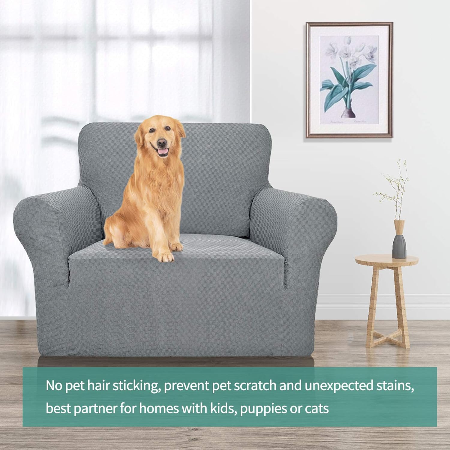 YEMYHOM YEMYHOM High Stretch Jacquard Couch Cover Pet Proof Armchair Slipcover Non Slip Furniture Protector Light Gray for Living Room - View 2 of 9