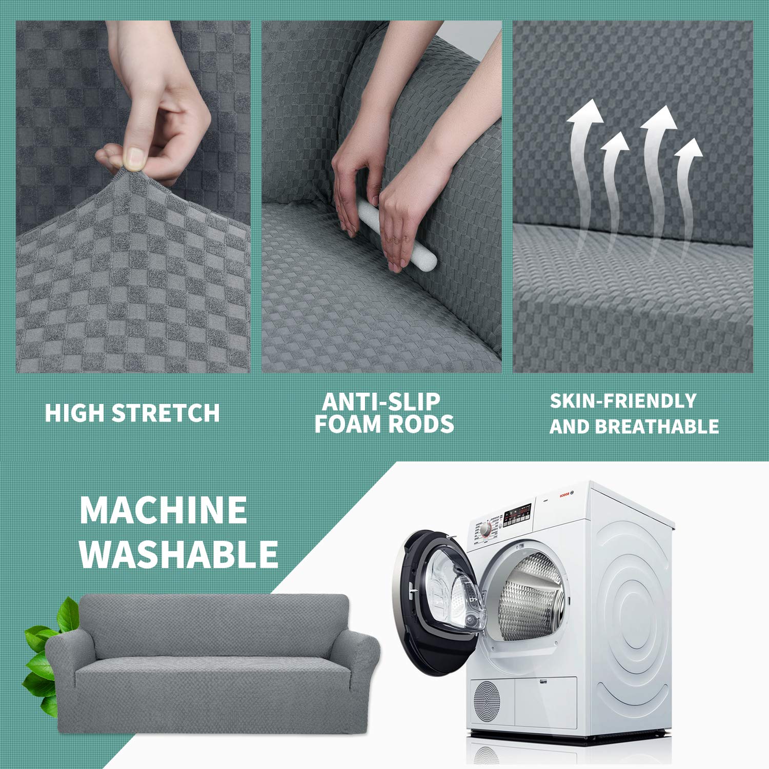 YEMYHOM YEMYHOM High Stretch Jacquard Couch Cover Pet Proof Armchair Slipcover Non Slip Furniture Protector Light Gray for Living Room - View 4 of 9