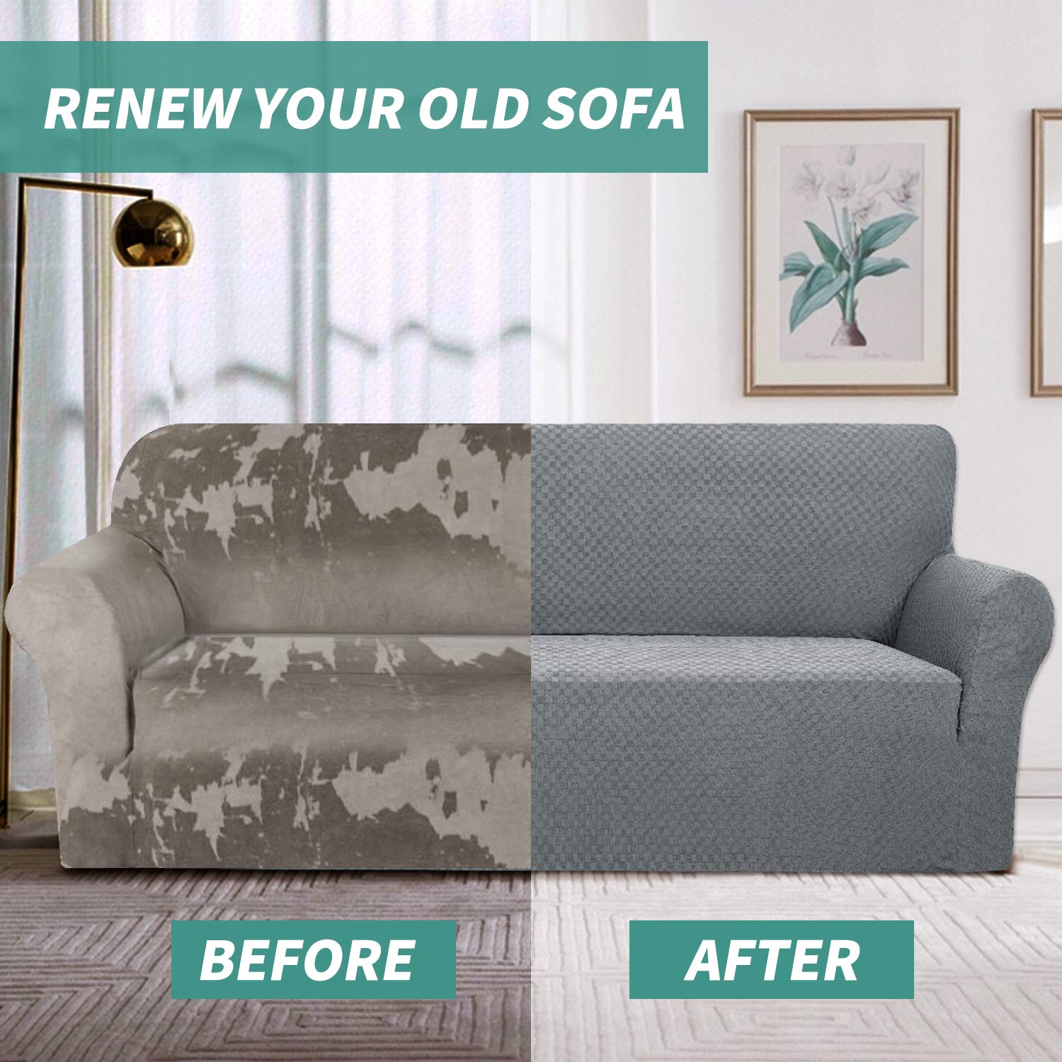 YEMYHOM YEMYHOM High Stretch Jacquard Couch Cover Pet Proof Armchair Slipcover Non Slip Furniture Protector Light Gray for Living Room - View 7 of 9