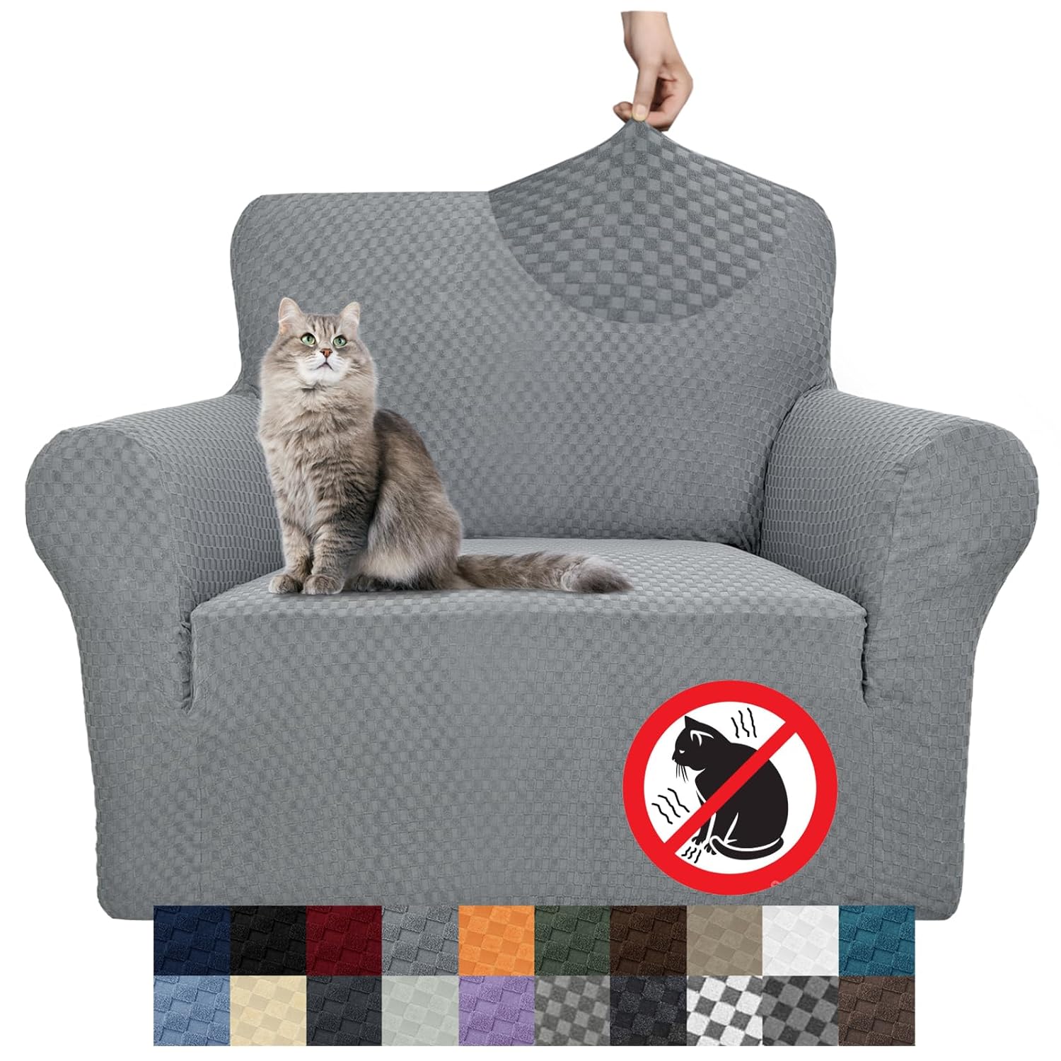 YEMYHOM High Stretch Jacquard Couch Cover Pet Proof Armchair Slipcover Non Slip Furniture Protector Light Gray for Living Room