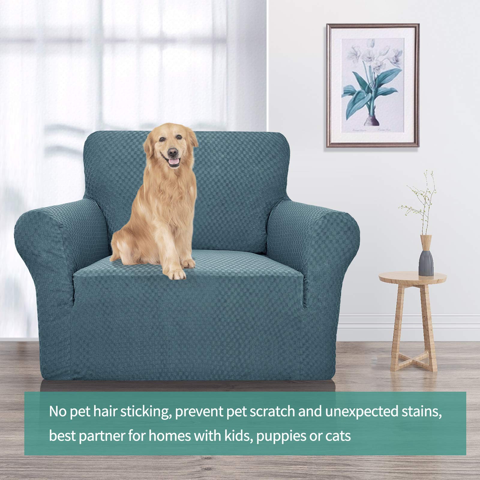 YEMYHOM YEMYHOM High Stretch Jacquard Couch Cover Pet Proof Armchair Slipcover Non Slip Furniture Protector for Living Room Small Teal - View 2 of 7