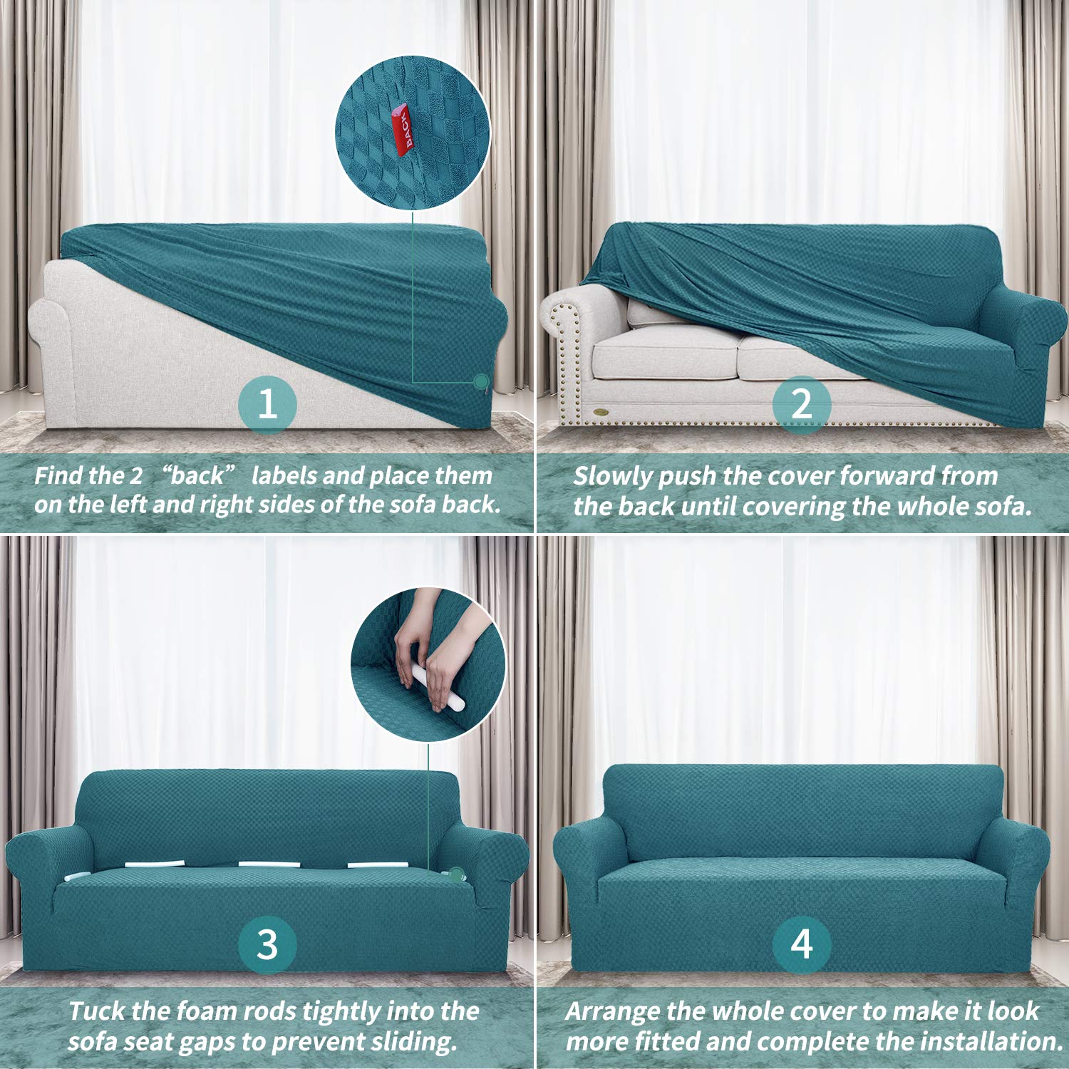 YEMYHOM YEMYHOM High Stretch Jacquard Couch Cover Pet Proof Armchair Slipcover Non Slip Furniture Protector for Living Room Small Teal - View 6 of 7