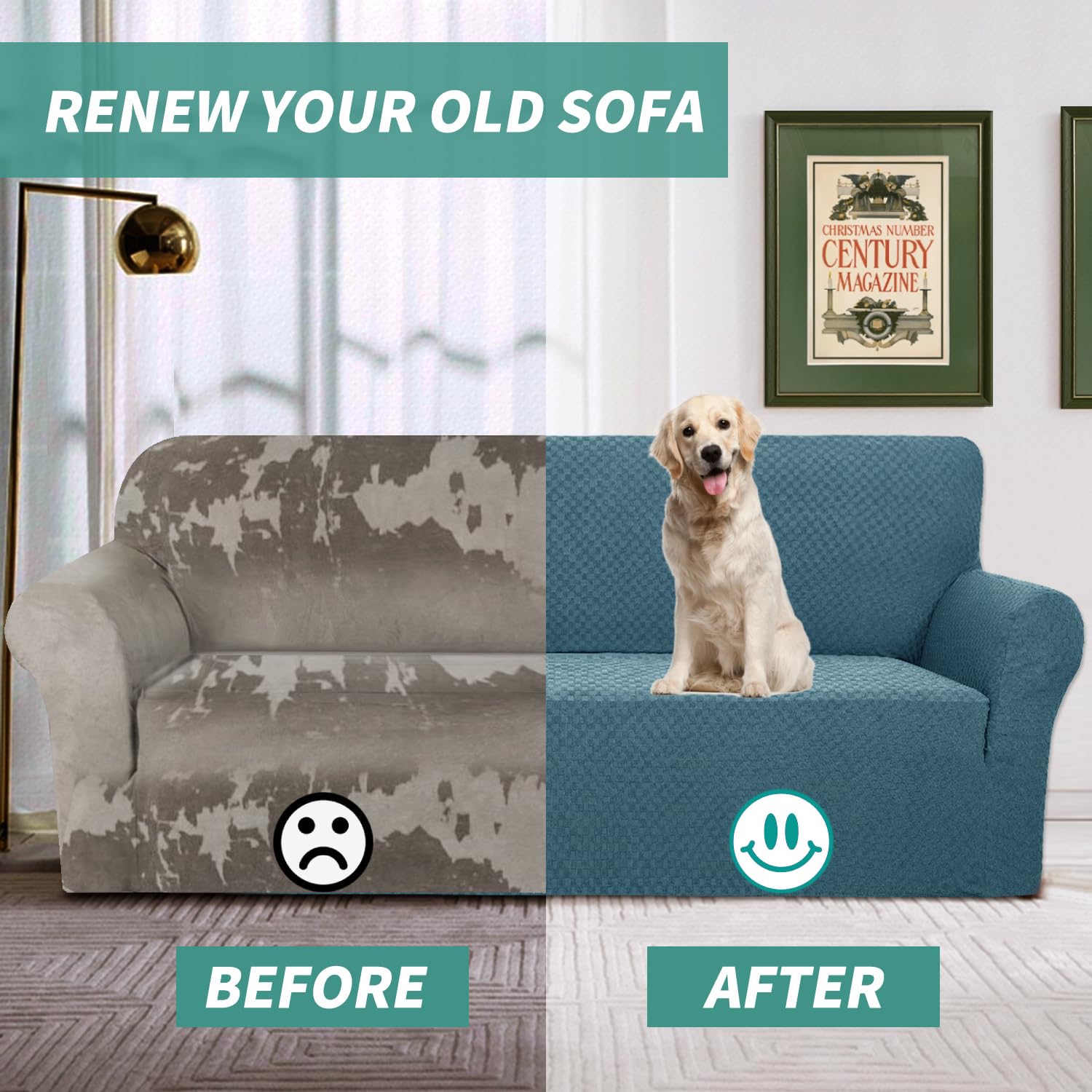 YEMYHOM YEMYHOM High Stretch Jacquard Couch Cover Pet Proof Armchair Slipcover Non Slip Furniture Protector for Living Room Small Teal - View 7 of 7