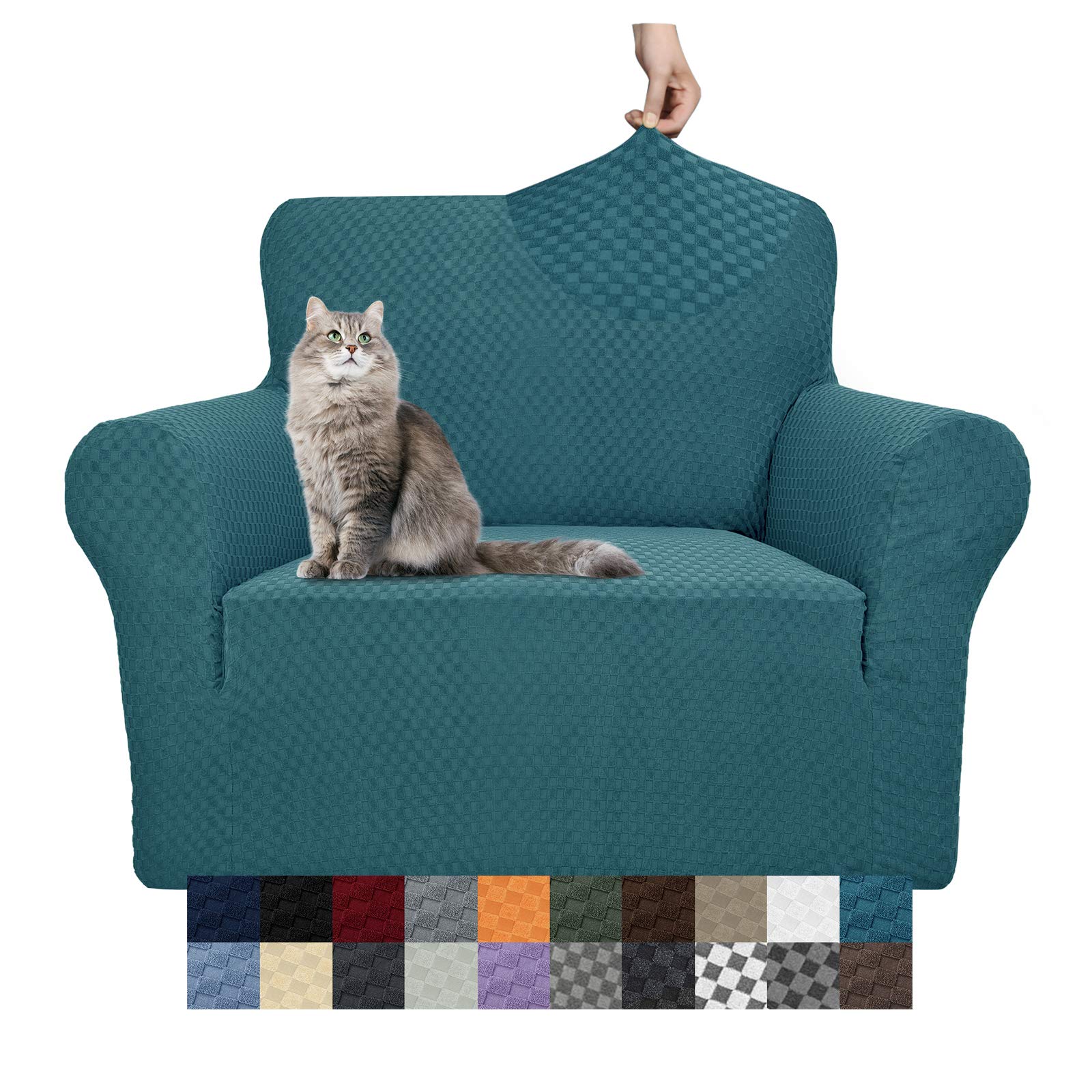 YEMYHOM High Stretch Jacquard Couch Cover Pet Proof Armchair Slipcover Non Slip Furniture Protector for Living Room Small Teal