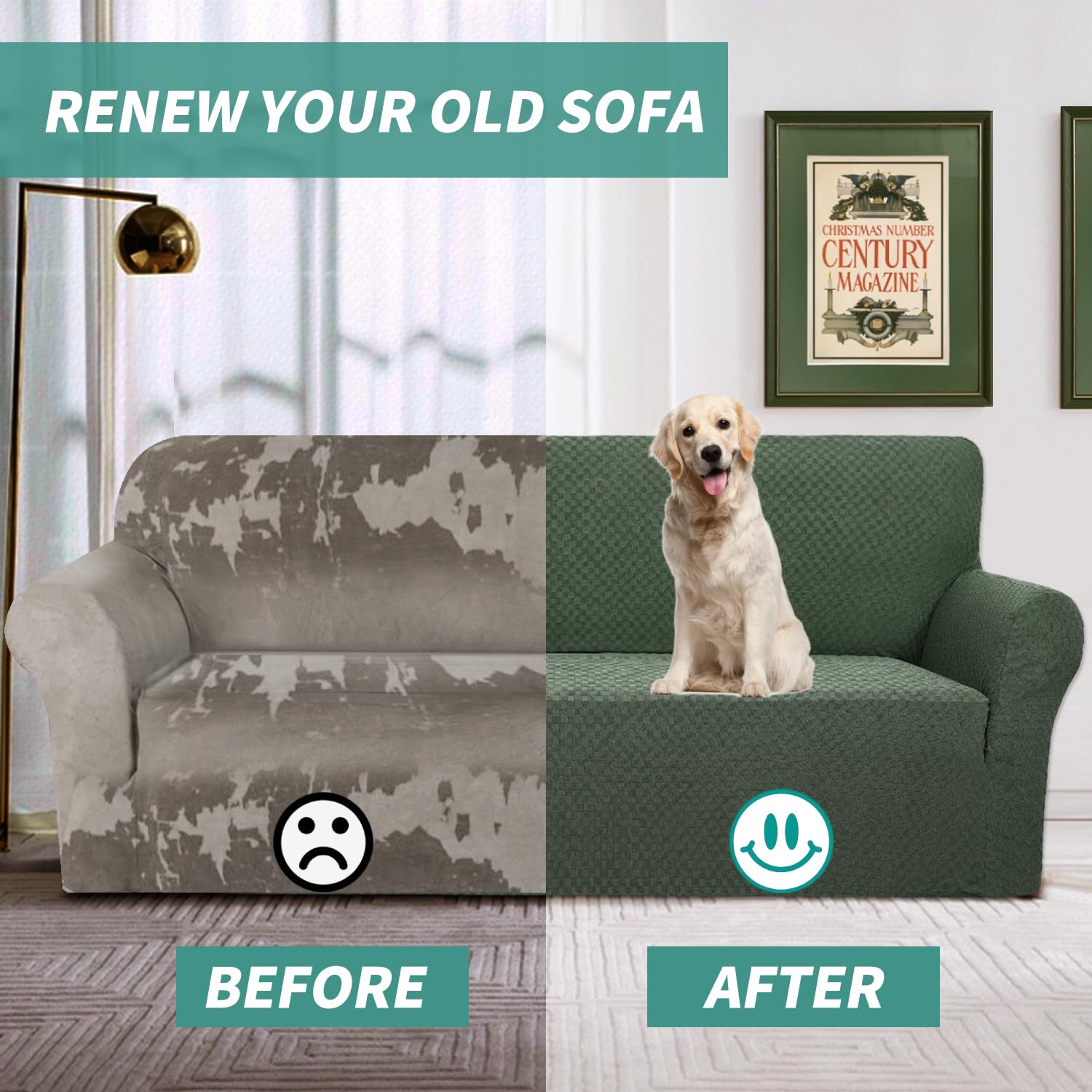 YEMYHOM YEMYHOM High Stretch Jacquard Couch Cover for 3 Cushion Sofa Pet Proof Non Slip Furniture Protector Large Army Green - View 7 of 9