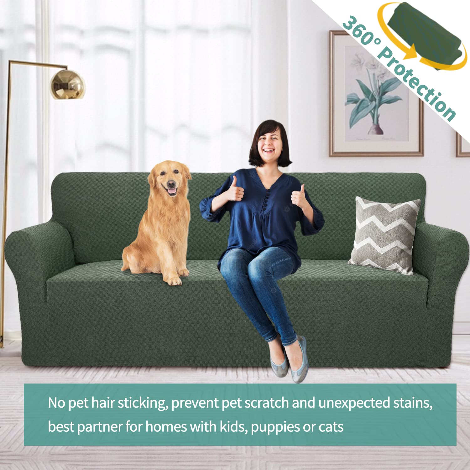 YEMYHOM YEMYHOM Extra Large Jacquard Couch Cover High Stretch Pet Proof Slipcover Army Green Non Slip Furniture Protector for Oversized Sofas - View 2 of 7