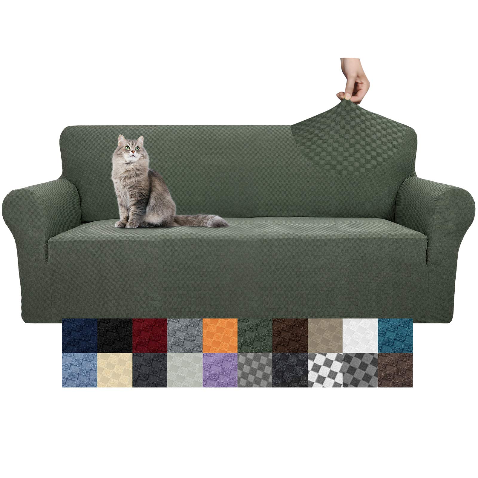 YEMYHOM Extra Large Jacquard Couch Cover High Stretch Pet Proof Slipcover Army Green Non Slip Furniture Protector for Oversized Sofas