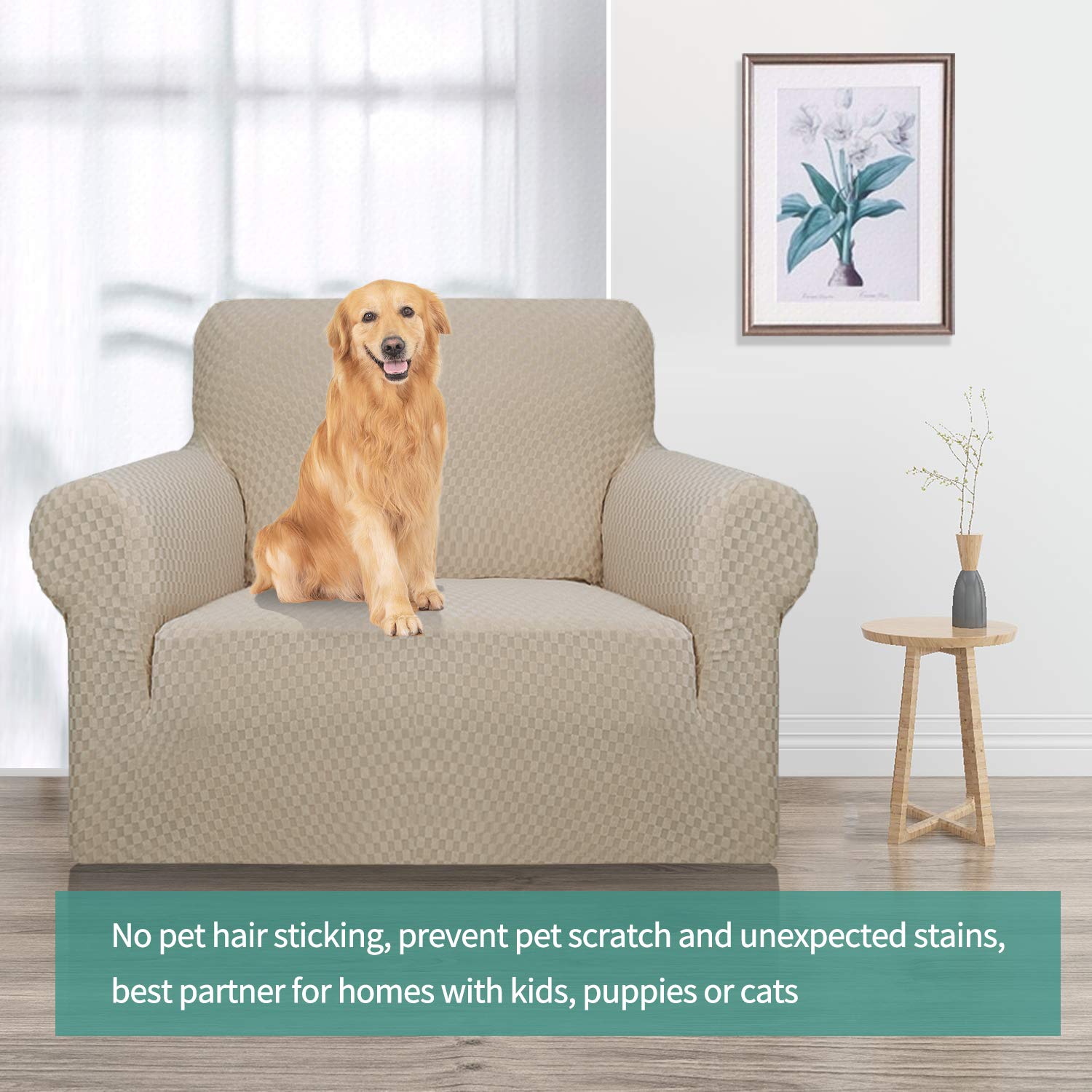 YEMYHOM YEMYHOM High Stretch Jacquard Couch Cover Pet Proof Armchair Slipcover Non Slip Furniture Protector Small Khaki for Living Room - View 2 of 7