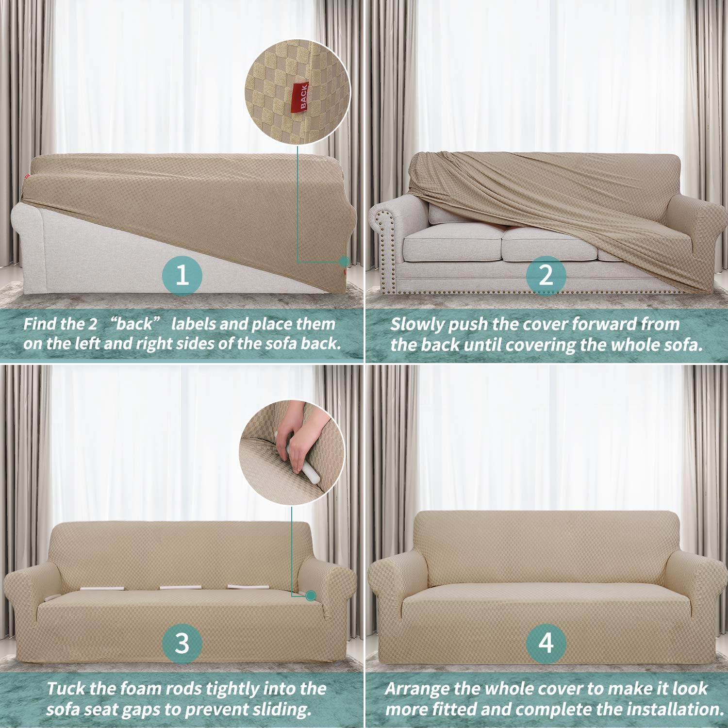 YEMYHOM YEMYHOM High Stretch Jacquard Couch Cover Pet Proof Armchair Slipcover Non Slip Furniture Protector Small Khaki for Living Room - View 6 of 7