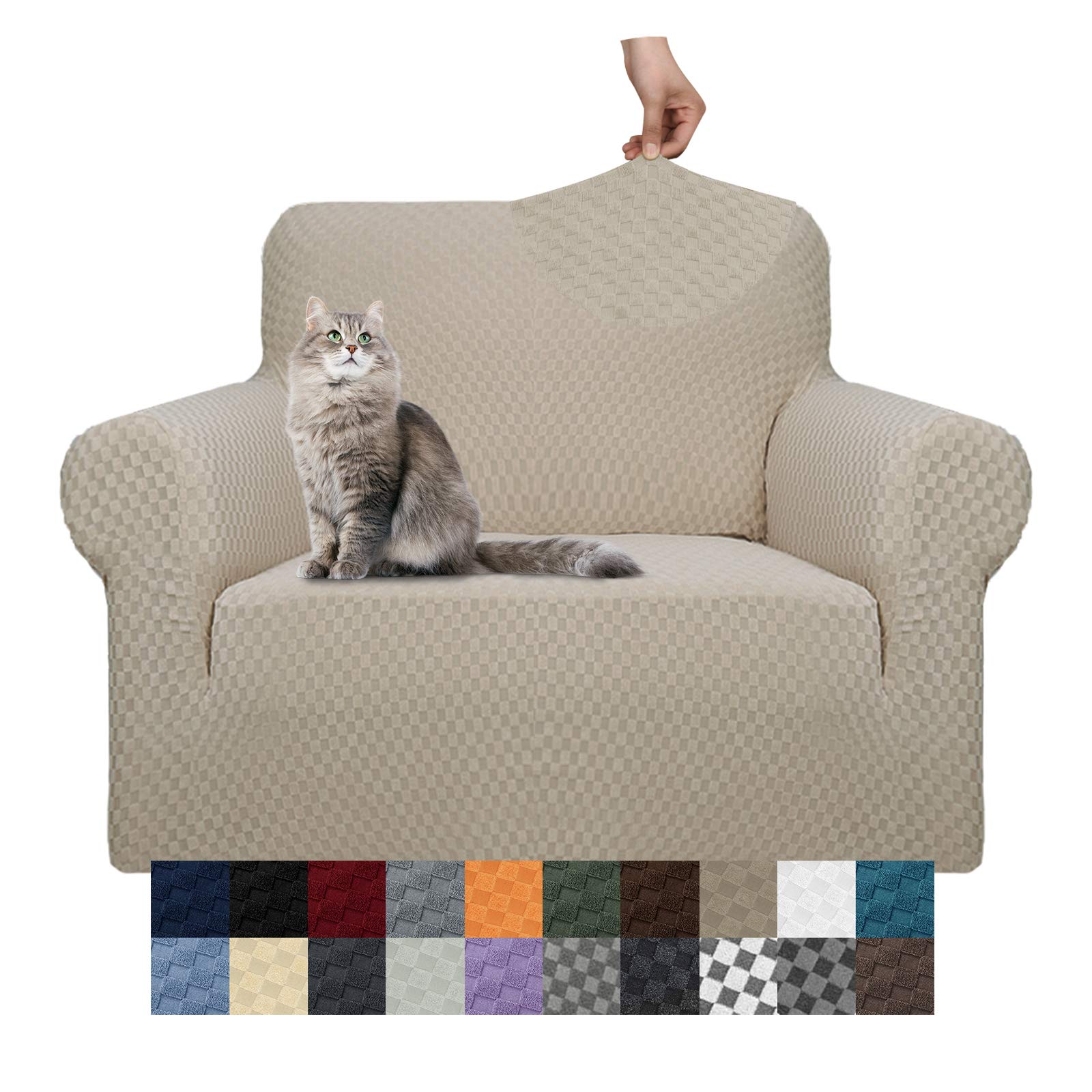 YEMYHOM High Stretch Jacquard Couch Cover Pet Proof Armchair Slipcover Non Slip Furniture Protector Small Khaki for Living Room
