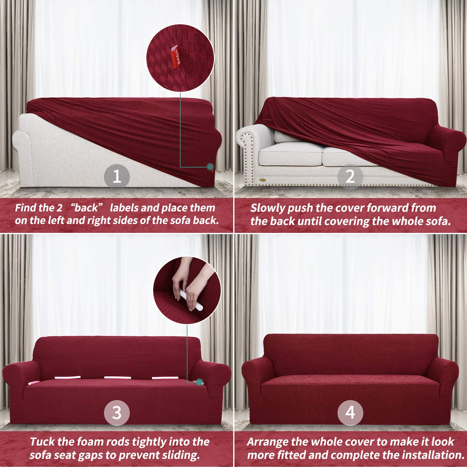 YEMYHOM YEMYHOM High Stretch Jacquard Couch Cover for 2 Cushion Loveseat Pet Proof Non Slip Furniture Protector Christmas Wine Red - View 6 of 7