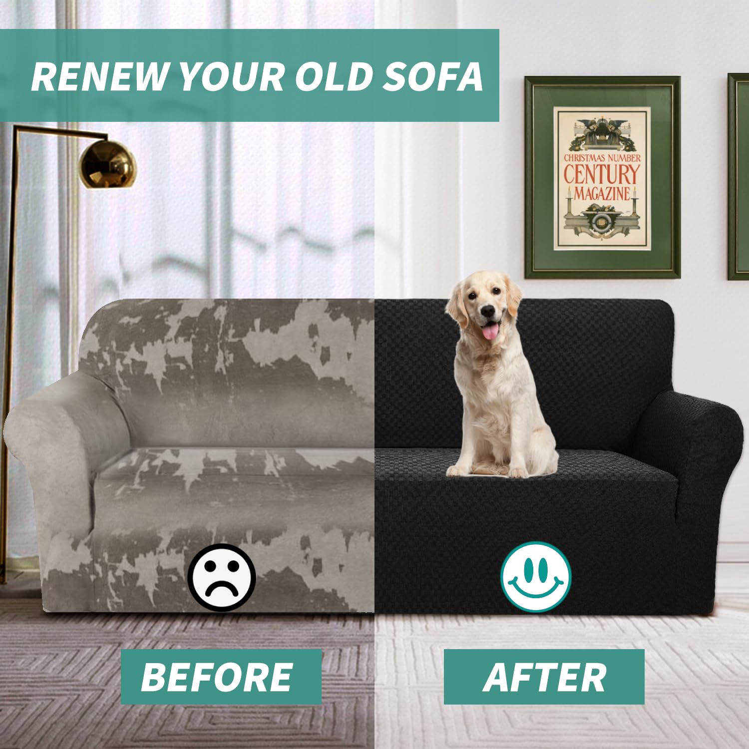 YEMYHOM YEMYHOM Extra Large Jacquard Couch Cover High Stretch Non Slip Sofa Protector for Pets Black - View 7 of 9