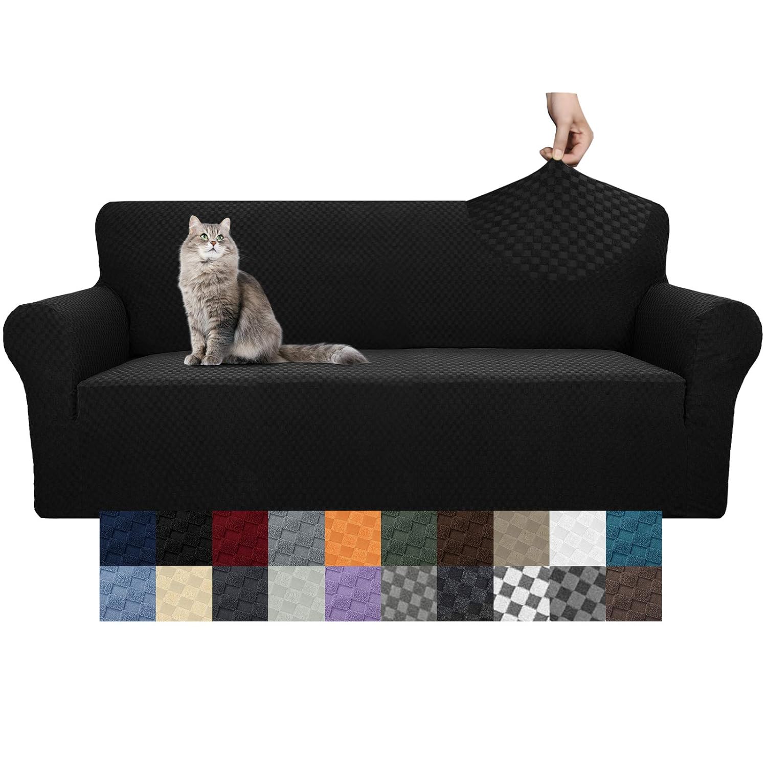 YEMYHOM Extra Large Jacquard Couch Cover High Stretch Non Slip Sofa Protector for Pets Black
