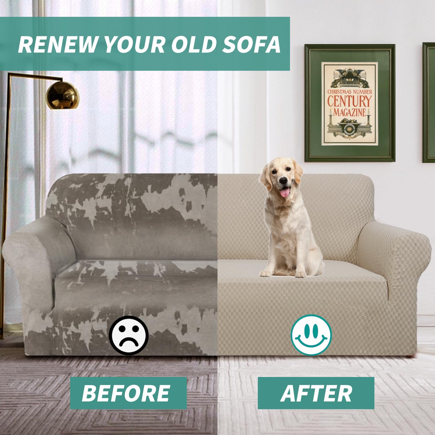 YEMYHOM YEMYHOM High Stretch Jacquard Couch Cover for 3 Cushion Sofa Pet Proof Non Slip Furniture Protector in Khaki - View 7 of 8