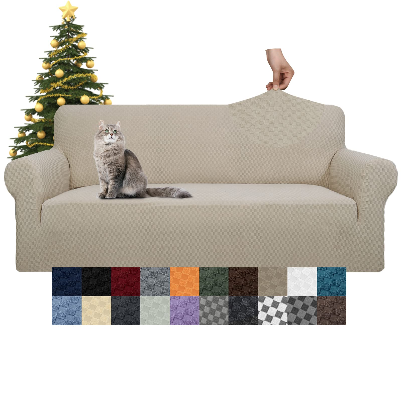 YEMYHOM YEMYHOM High Stretch Jacquard Couch Cover for 3 Cushion Sofa Pet Proof Non Slip Furniture Protector in Khaki - View 8 of 8