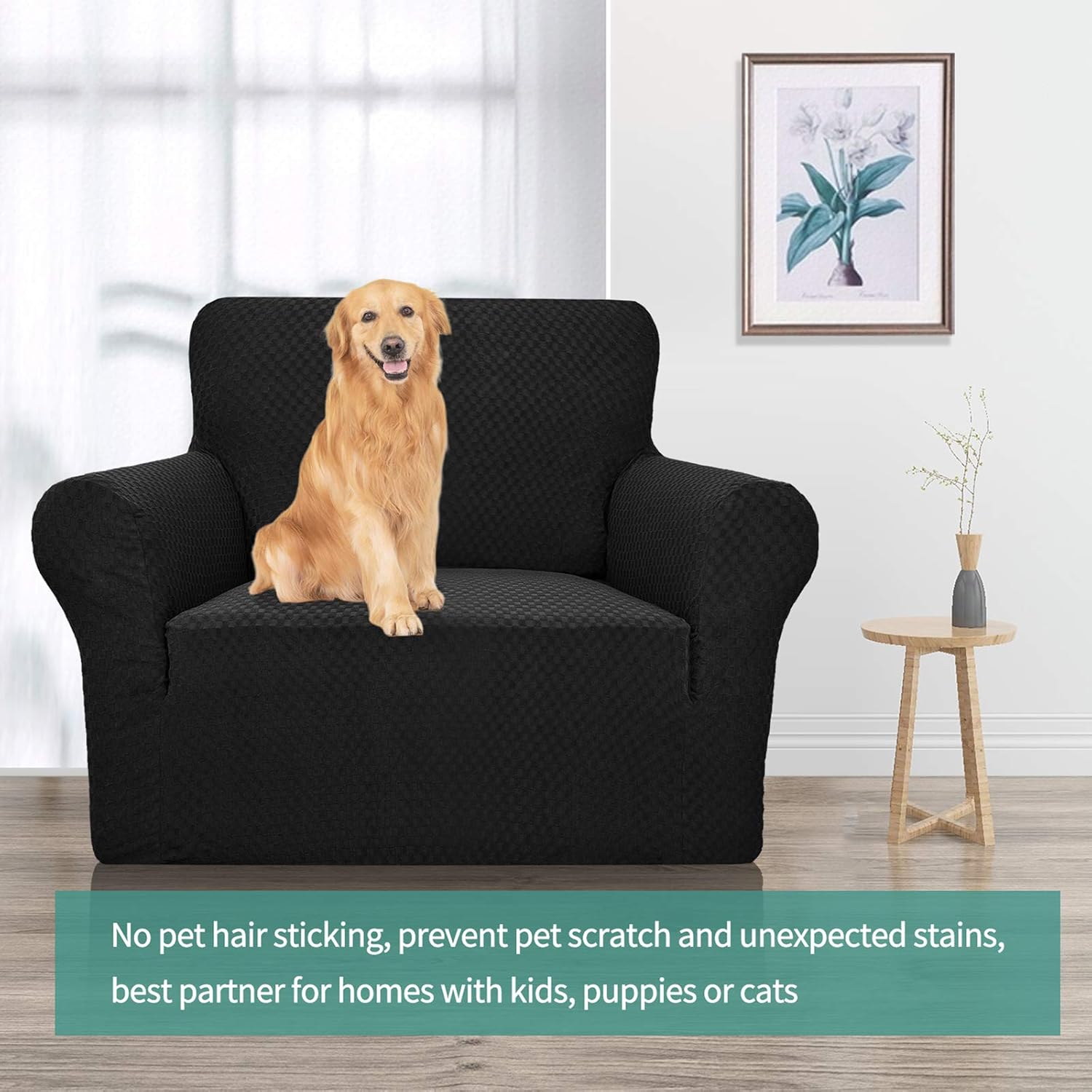 YEMYHOM YEMYHOM High Stretch Jacquard Couch Cover Pet Proof Sofa Chair Slipcover Non Slip Furniture Protector Small Black - View 2 of 9
