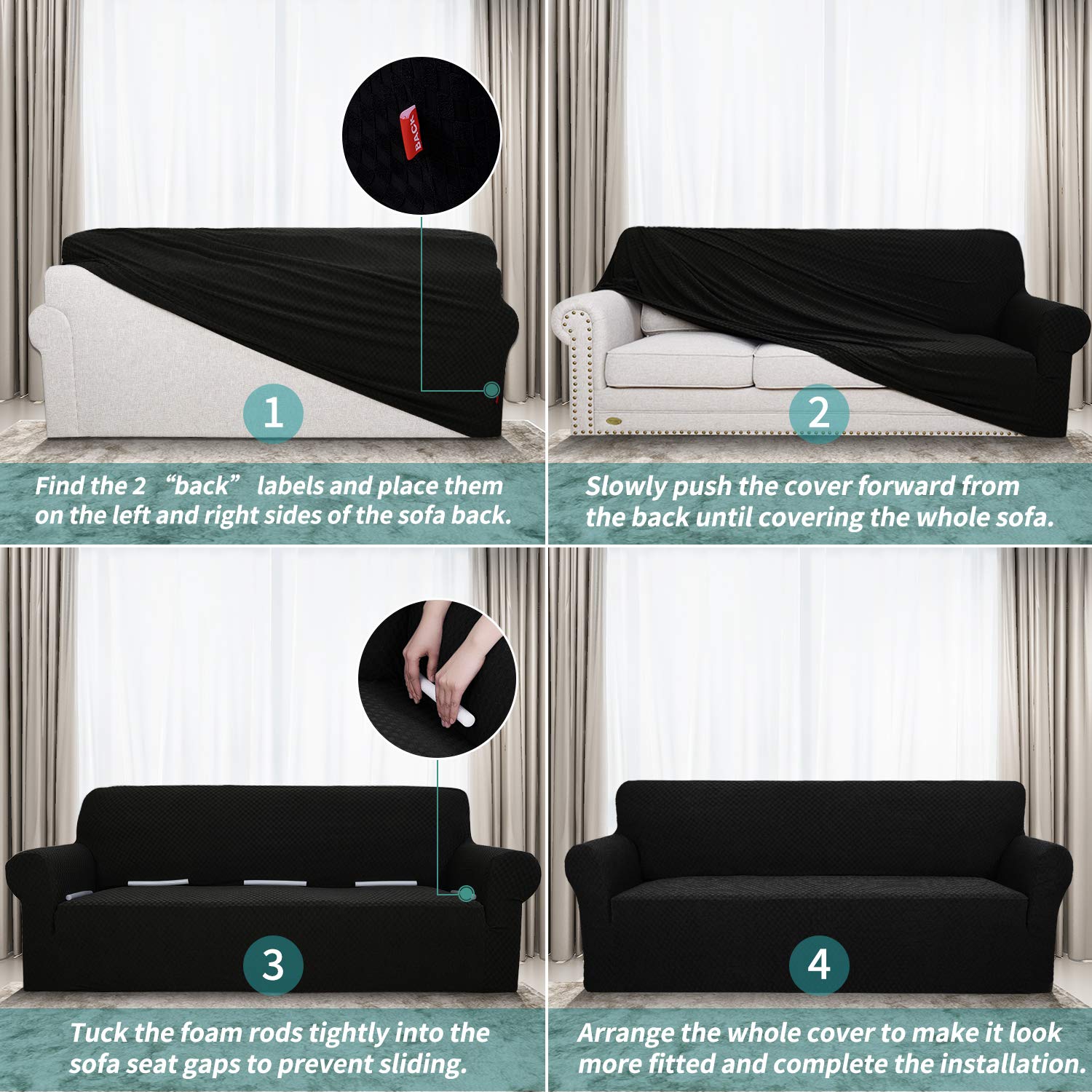 YEMYHOM YEMYHOM High Stretch Jacquard Couch Cover Pet Proof Sofa Chair Slipcover Non Slip Furniture Protector Small Black - View 6 of 9