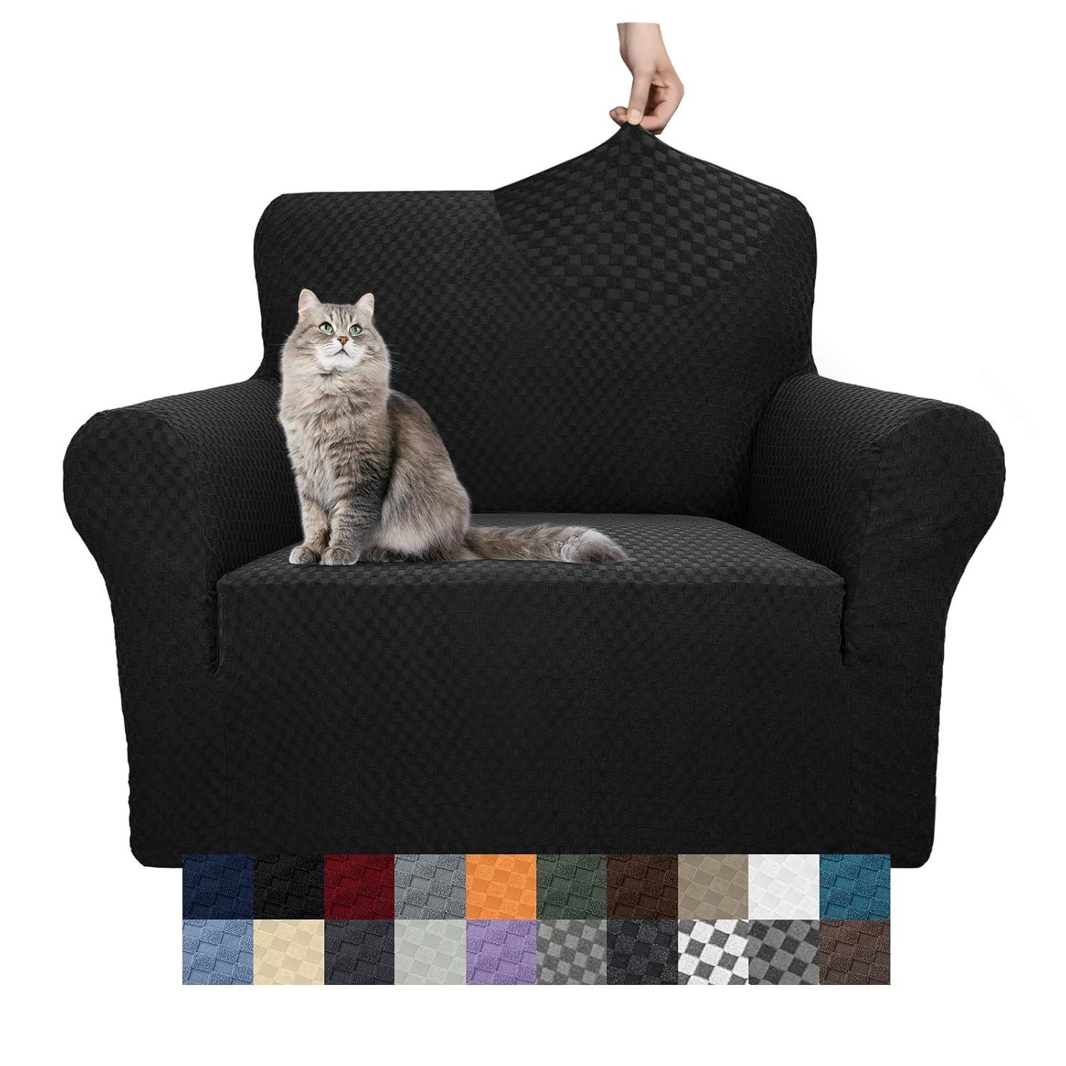 YEMYHOM High Stretch Jacquard Couch Cover Pet Proof Sofa Chair Slipcover Non Slip Furniture Protector Small Black